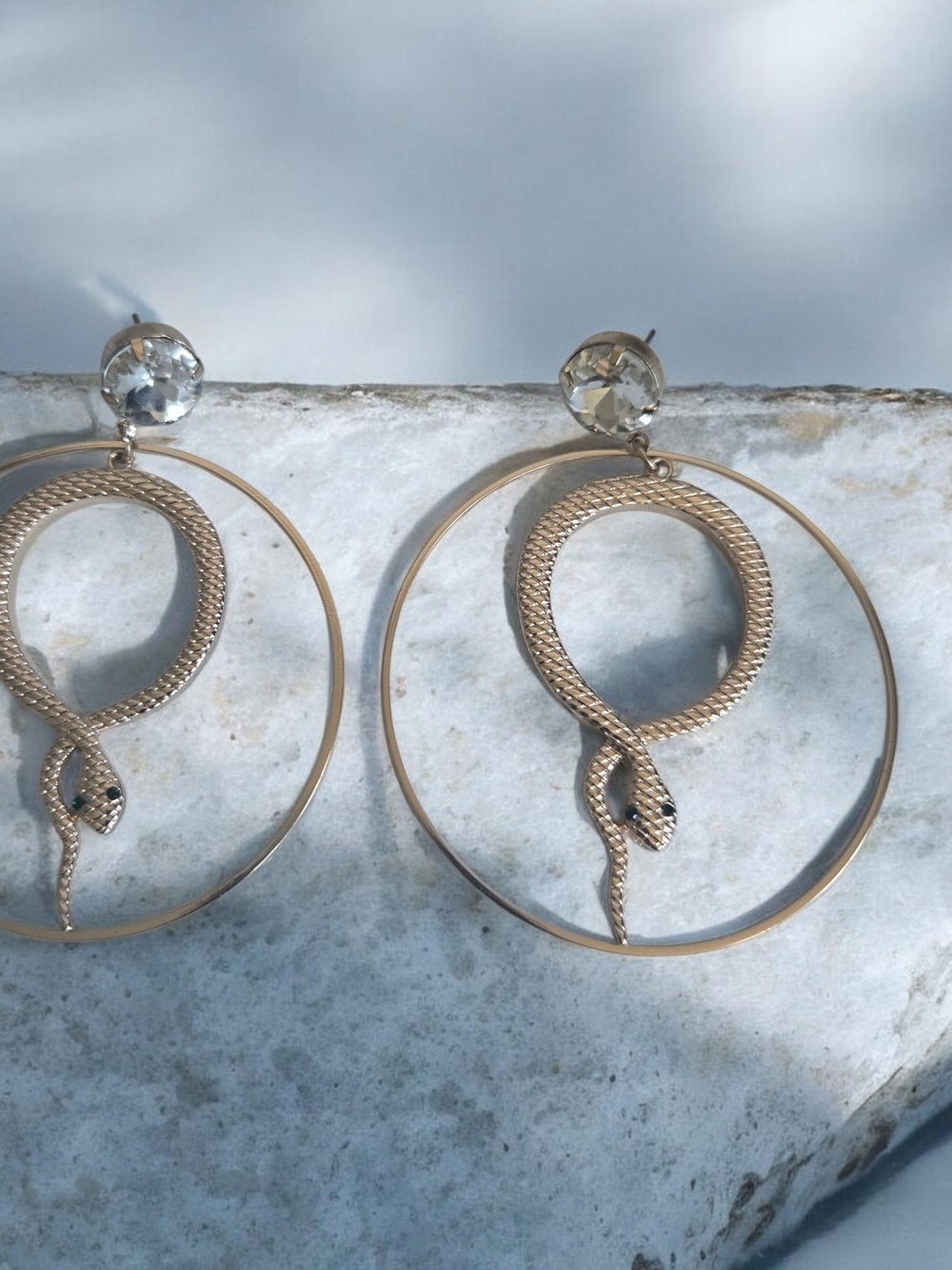 Aldo Gold Crystal-Top Snake Hoop Earrings